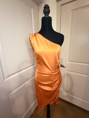 One-Shoulder Orange Satin Dress